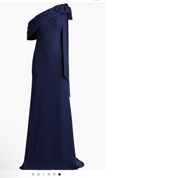 Tadashi Shoji One Shoulder Crepe Column NavyWedding Guest Gala Gown size 6 - Picture 4 of 13